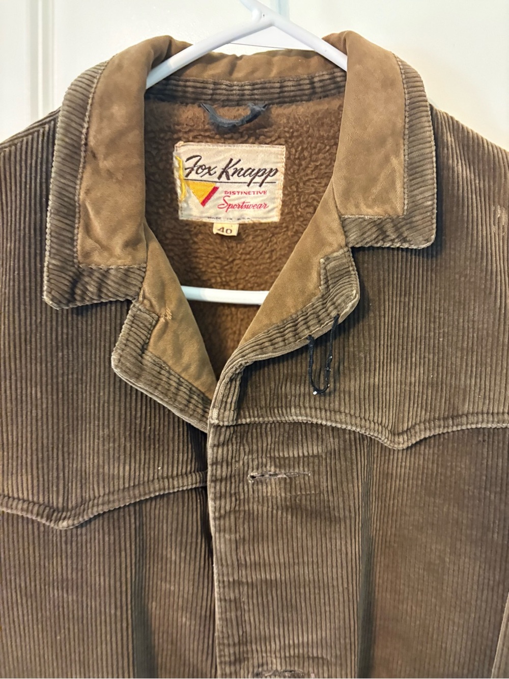 Vintage 60s/70s Fox Knapp Corduroy Sherpa Jacket Western Workwear Size 40 - Picture 2 of 8